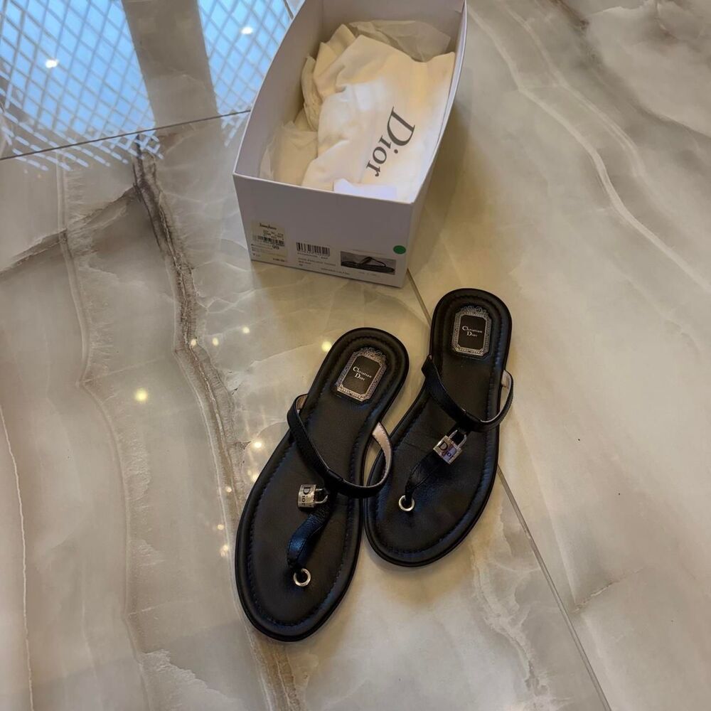 christian dior vintage grained calfskin leather padlock thong sandals